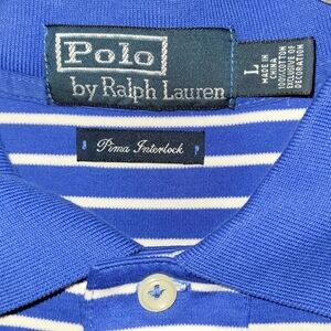 Polo Ralph Lauren Shirt Mens Large Blue Stripe Flesh Pony Pima‎ Interlock